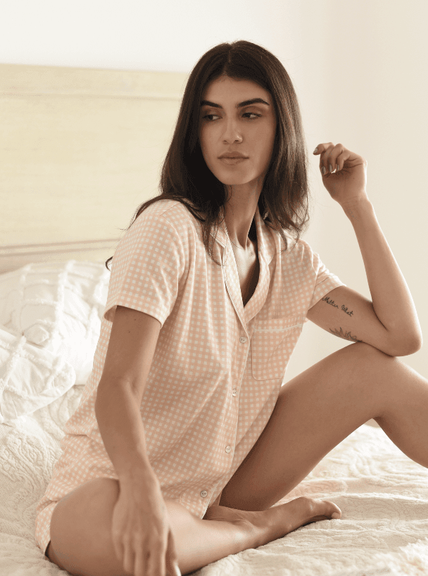 Pijama camisera vichy amarillo - Imagen 5